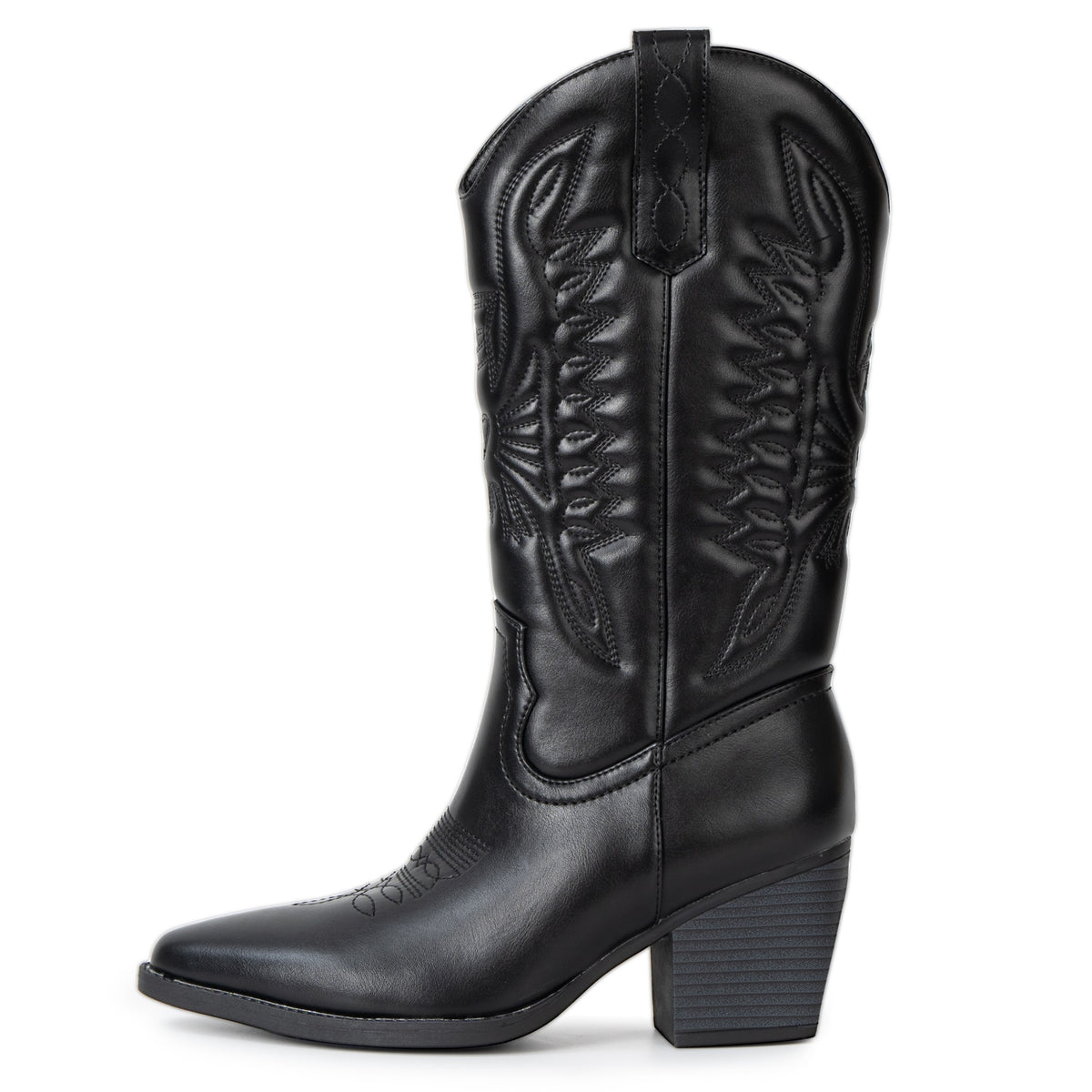 Alpine Swiss Sadie Womens Cowboy Boots Mid Calf Block Heel Western Cowgirl Boots – Vegan Leather Black
