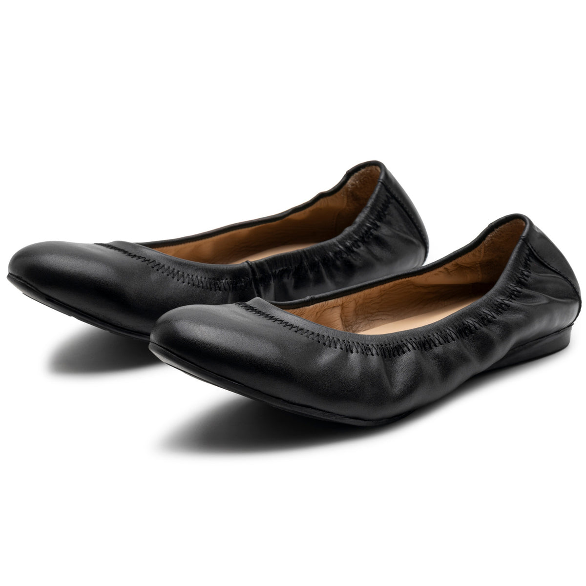 Alpine Swiss Sarah Womens Leather Ballet Flats Round Toe Slip On Comfort Shoes – Black Leather