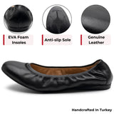 Alpine Swiss Sarah Womens Leather Ballet Flats Round Toe Slip On Comfort Shoes – Black Leather