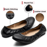 Alpine Swiss Sarah Womens Leather Ballet Flats Round Toe Slip On Comfort Shoes – Black Leather