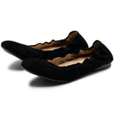Alpine Swiss Sarah Womens Leather Ballet Flats Round Toe Slip On Comfort Shoes – Black Suede