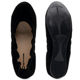 Alpine Swiss Sarah Womens Leather Ballet Flats Round Toe Slip On Comfort Shoes – Black Suede