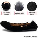 Alpine Swiss Sarah Womens Leather Ballet Flats Round Toe Slip On Comfort Shoes – Black Suede