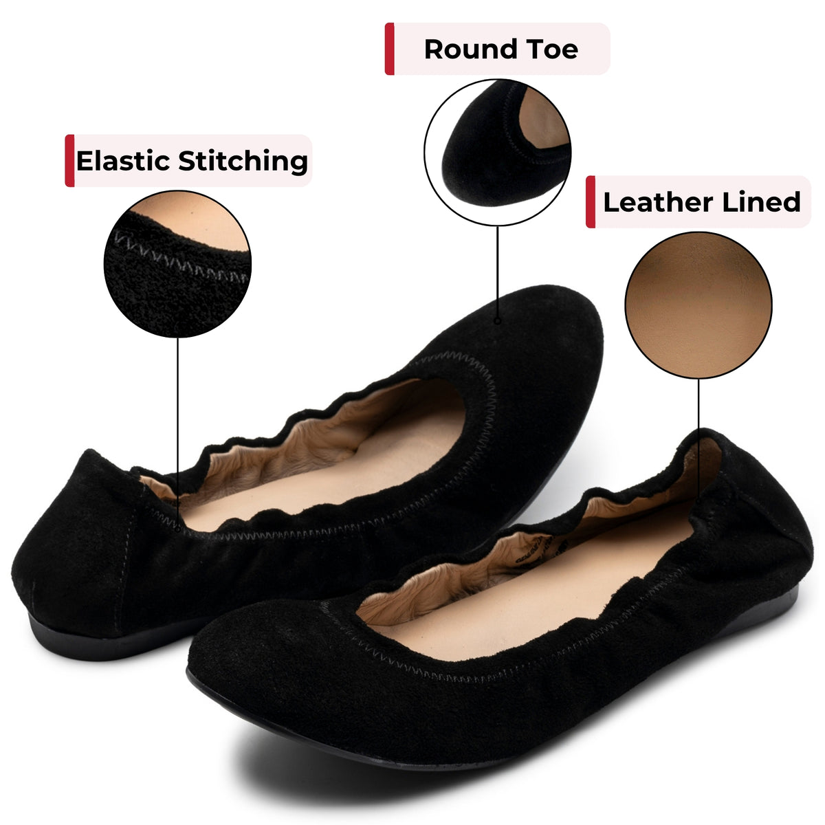 Alpine Swiss Sarah Womens Leather Ballet Flats Round Toe Slip On Comfort Shoes – Black Suede