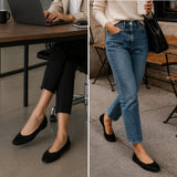 Alpine Swiss Sarah Womens Leather Ballet Flats Round Toe Slip On Comfort Shoes – Black Suede