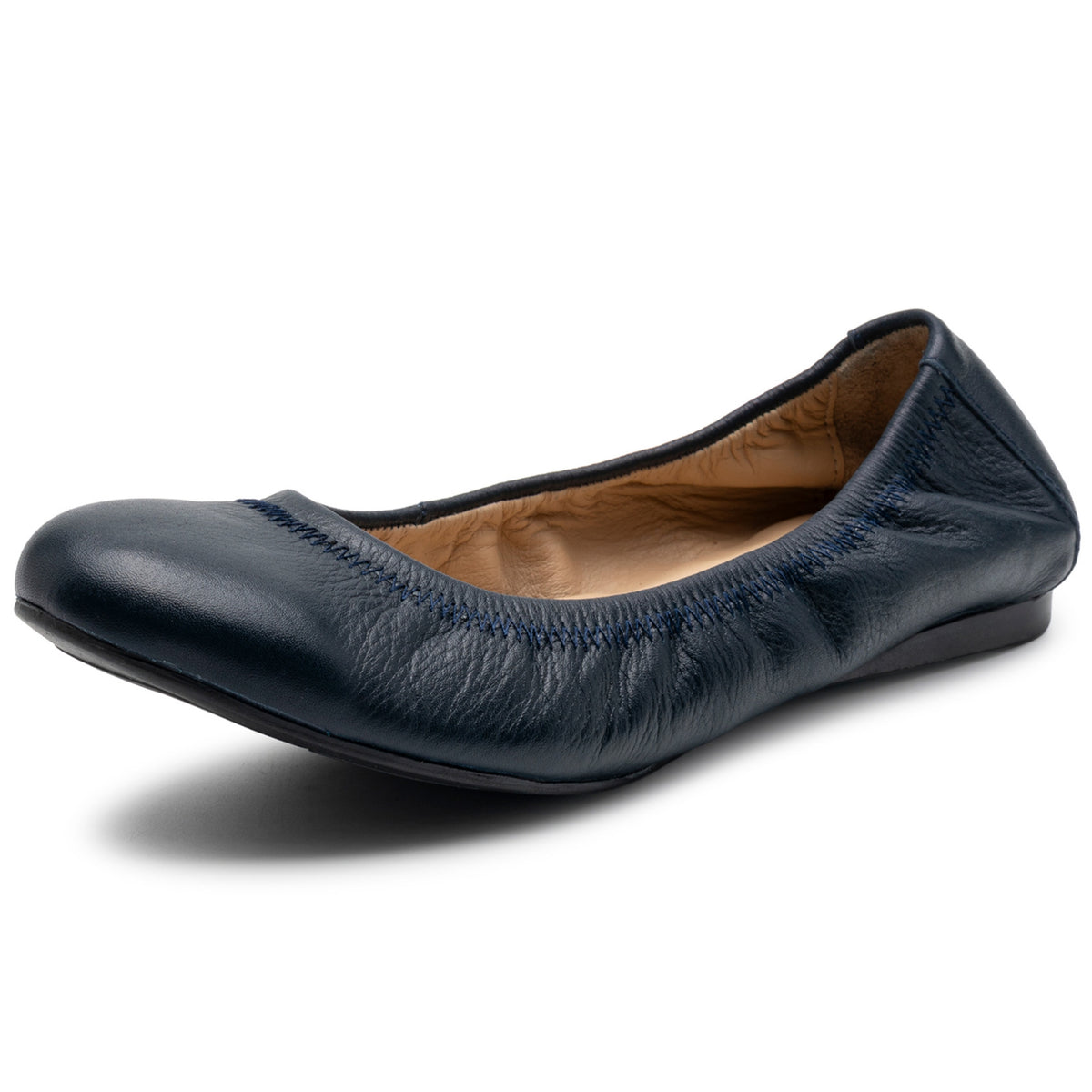 Alpine Swiss Sarah Womens Leather Ballet Flats Round Toe Slip On Comfort Shoes – Navy Leather
