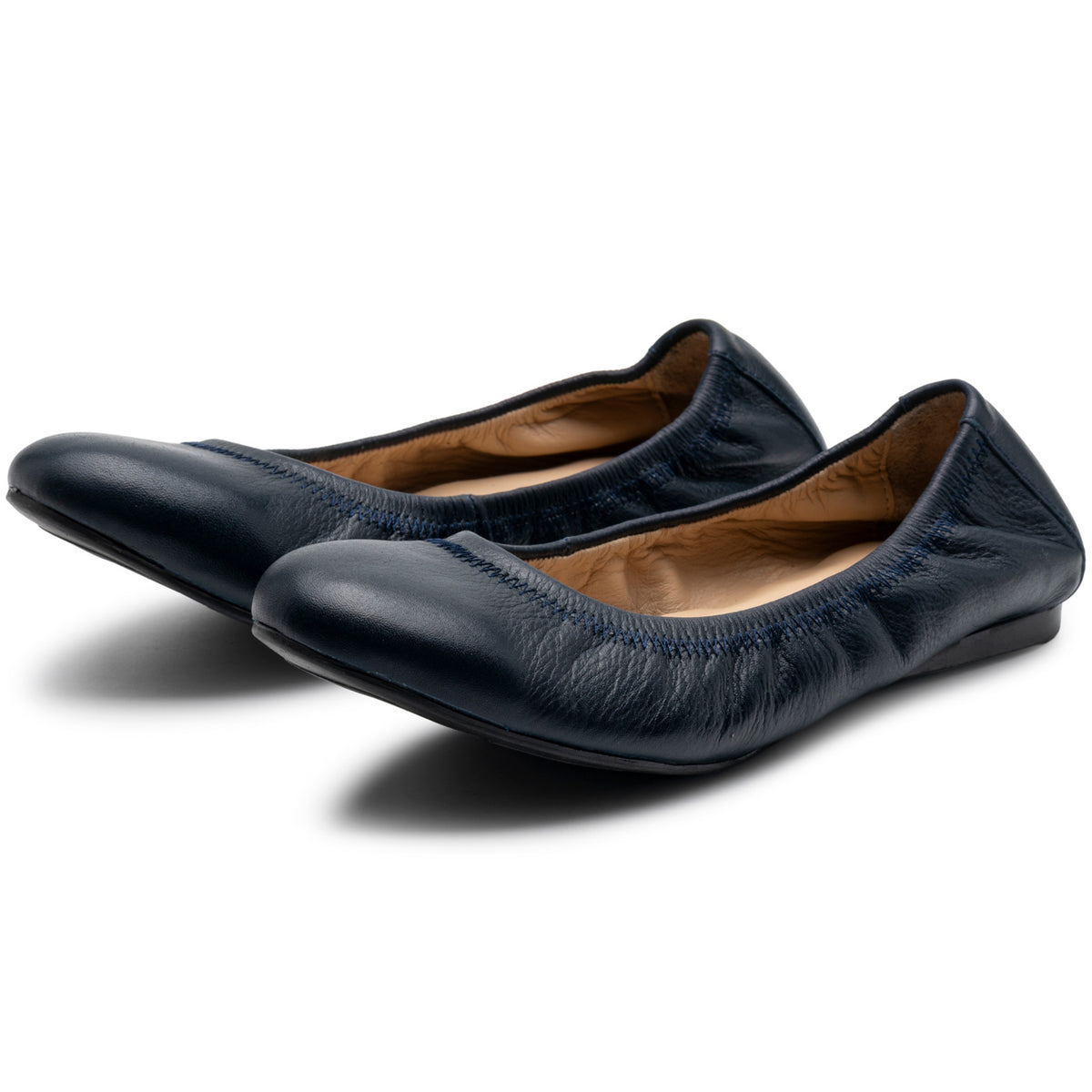 Alpine Swiss Sarah Womens Leather Ballet Flats Round Toe Slip On Comfort Shoes – Navy Leather