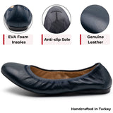 Alpine Swiss Sarah Womens Leather Ballet Flats Round Toe Slip On Comfort Shoes – Navy Leather