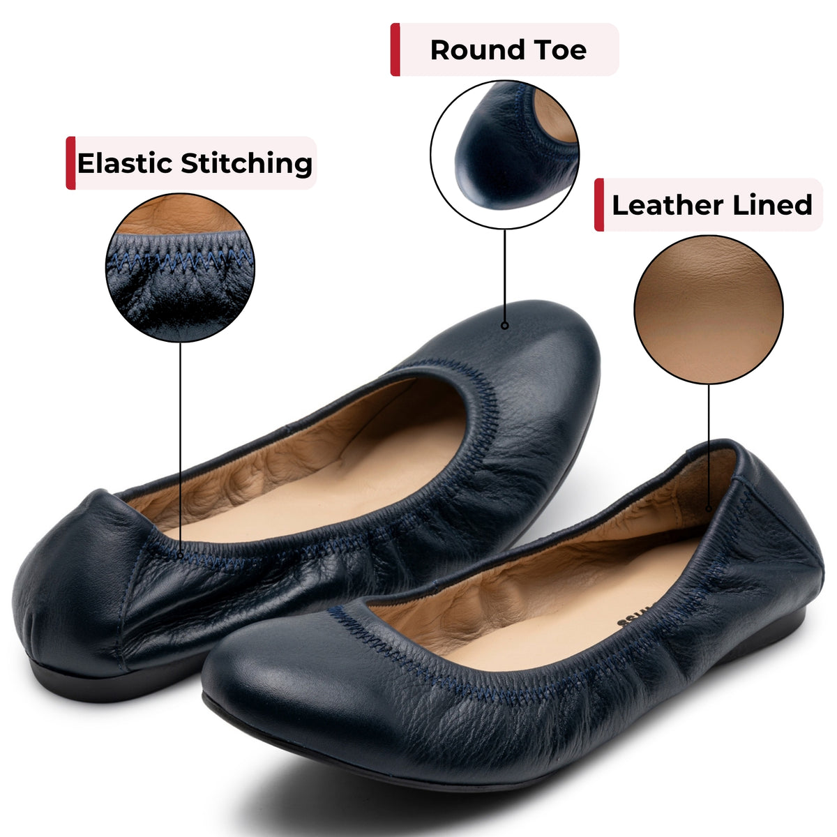 Alpine Swiss Sarah Womens Leather Ballet Flats Round Toe Slip On Comfort Shoes – Navy Leather