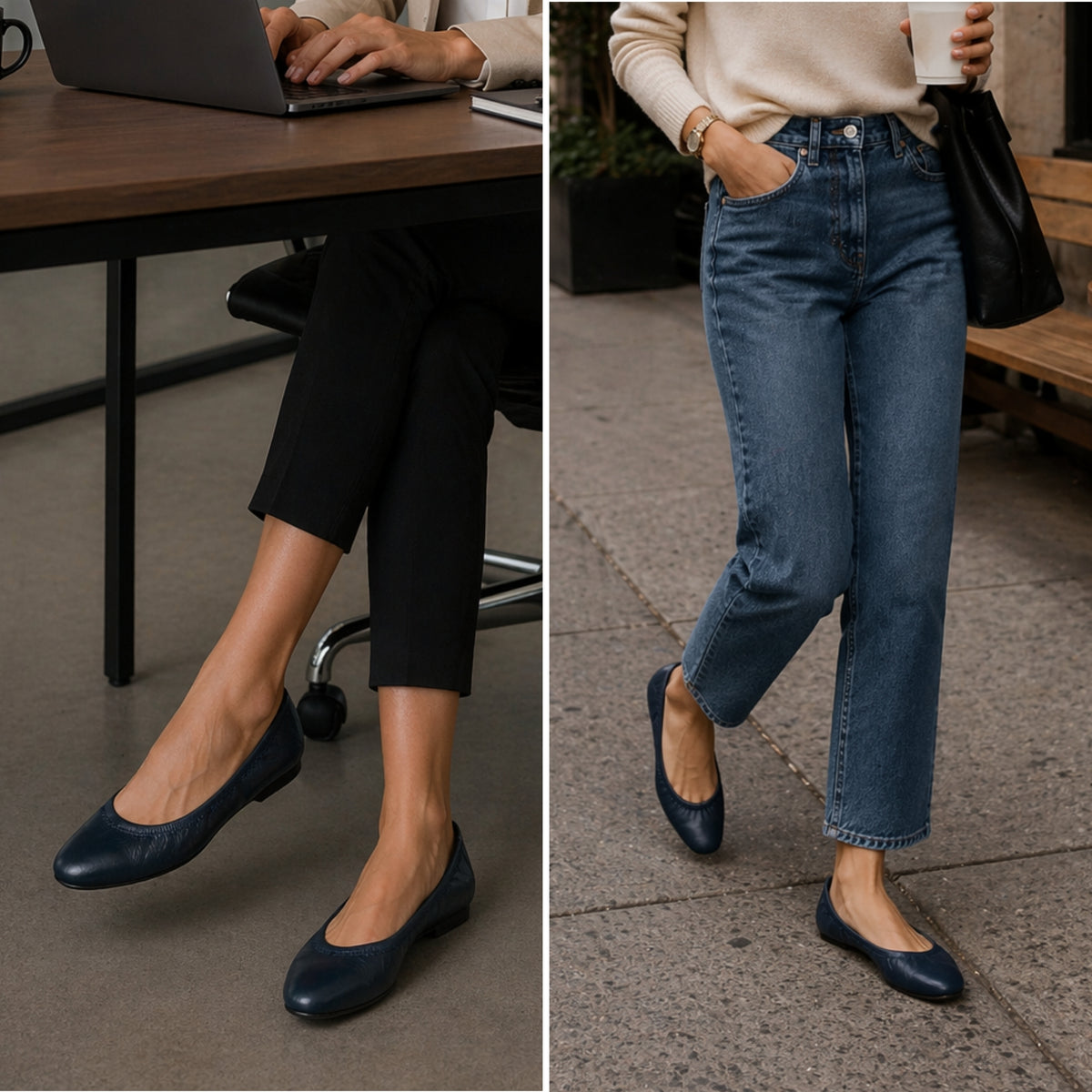 Alpine Swiss Sarah Womens Leather Ballet Flats Round Toe Slip On Comfort Shoes – Navy Leather