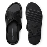Alpine Swiss Saul Mens Vegan Leather Slide Sandals Dressy Indoor Outdoor Shoes – Black