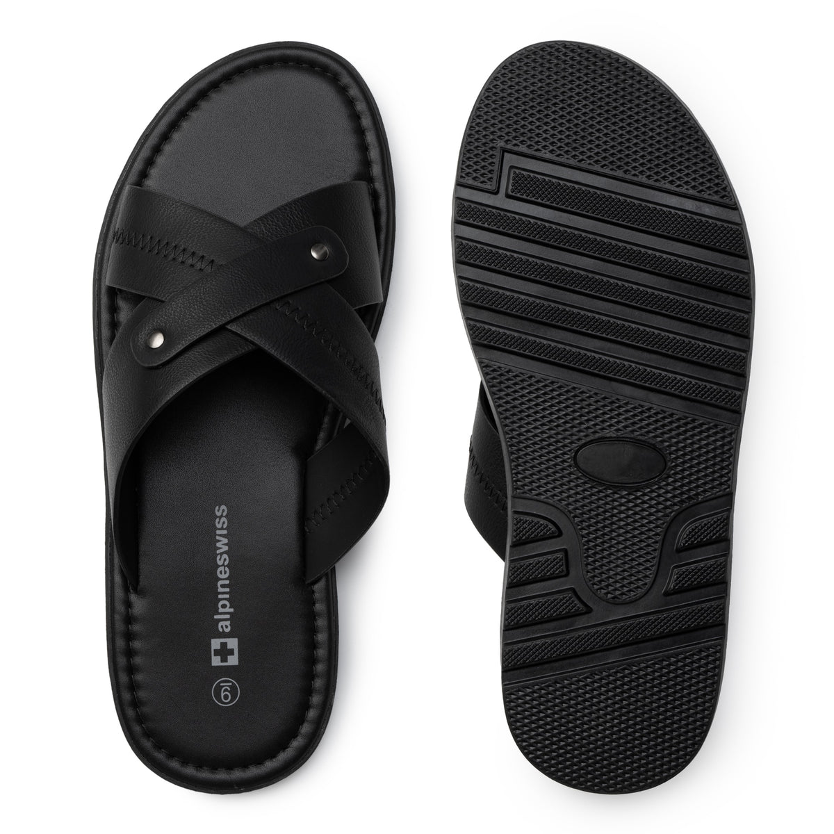 Alpine Swiss Saul Mens Vegan Leather Slide Sandals Dressy Indoor Outdoor Shoes – Black