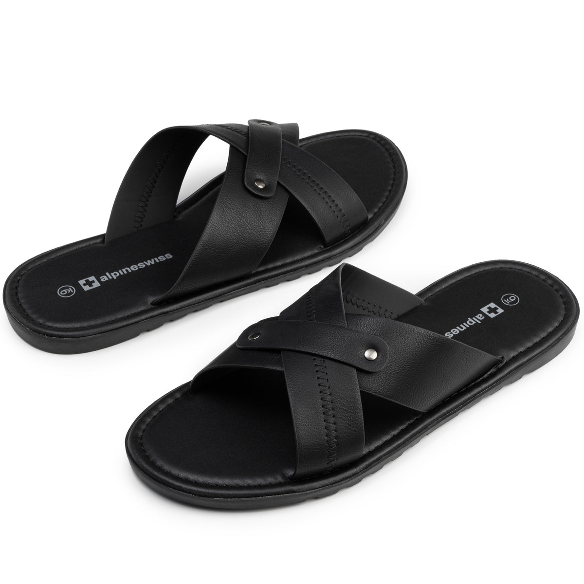 Alpine Swiss Saul Mens Vegan Leather Slide Sandals Dressy Indoor Outdoor Shoes – Black