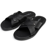 Alpine Swiss Saul Mens Vegan Leather Slide Sandals Dressy Indoor Outdoor Shoes – Black