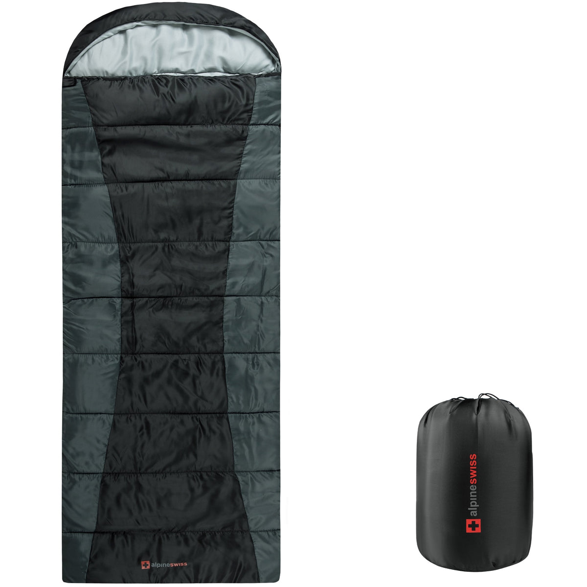 Alpine Swiss Sleeping Bag Adult Waterproof All Season Camping Backpacking Hiking – Black Gray