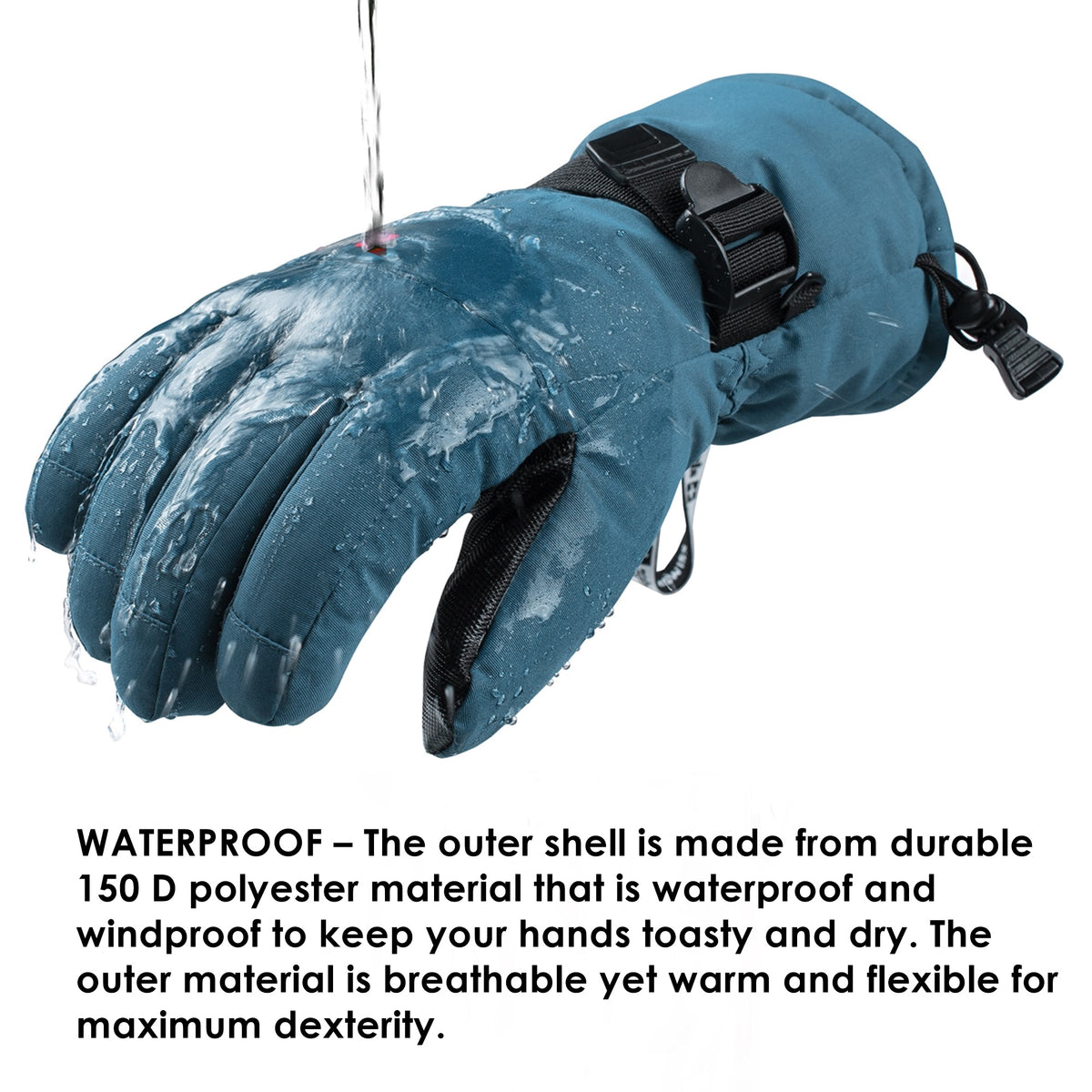 Alpine Swiss Mens Waterproof Gauntlet Ski Gloves Winter Sport Snow Board Windproof – Blue