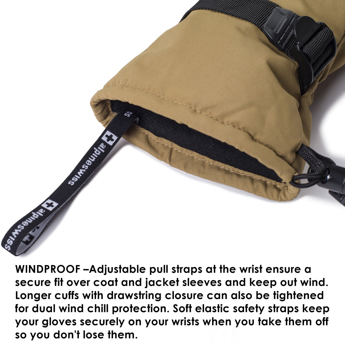 Alpine Swiss Mens Waterproof Gauntlet Ski Gloves Winter Sport Snow Board Windproof – Tan