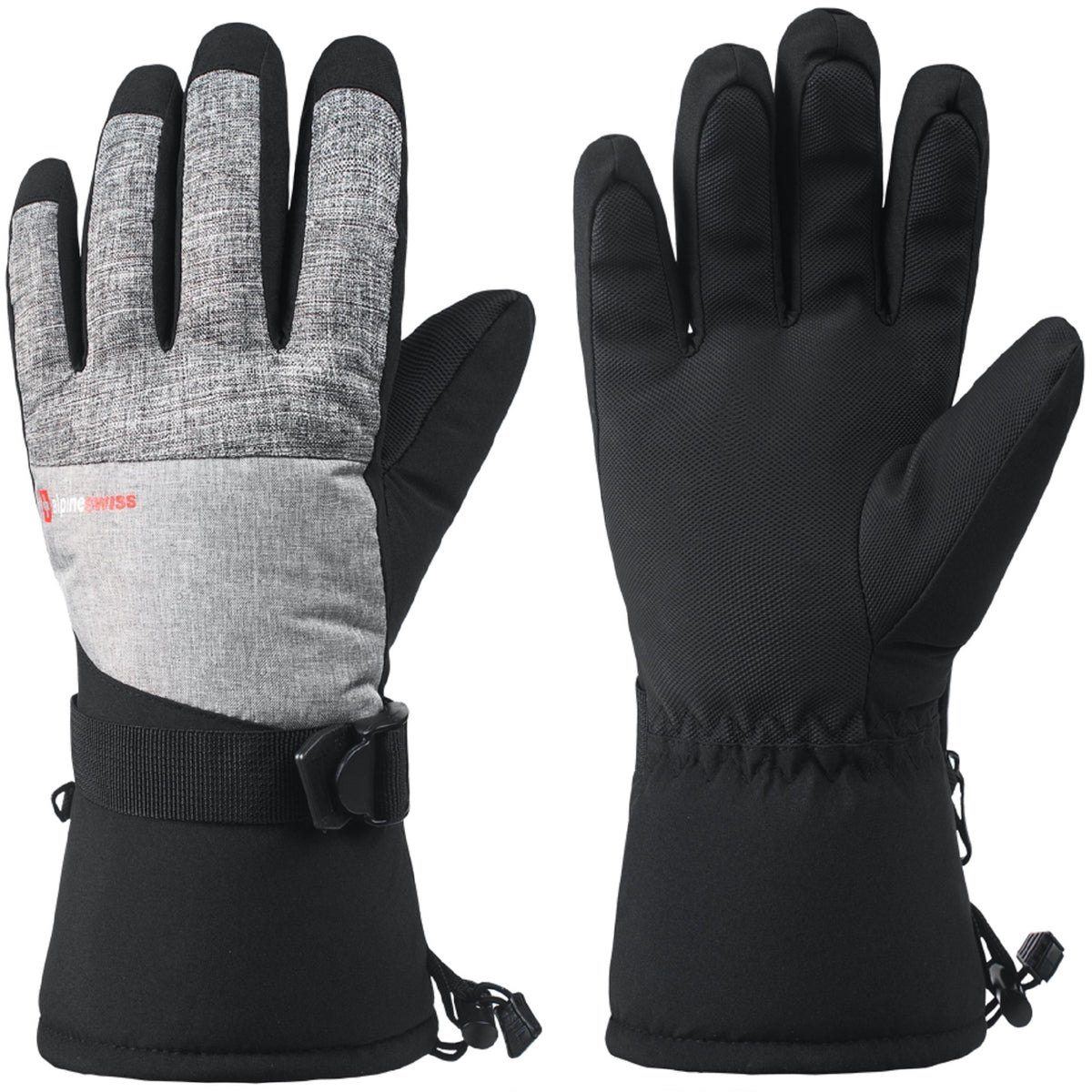 Alpine Swiss Mens Waterproof Gauntlet Ski Gloves Winter Sport Snow Board Windproof – Light Gray