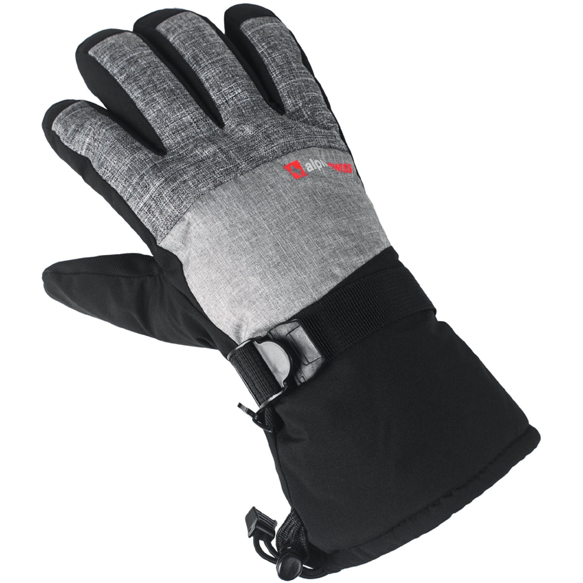 Alpine Swiss Mens Waterproof Gauntlet Ski Gloves Winter Sport Snow Board Windproof – Light Gray