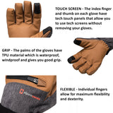 Alpine Swiss Mens Waterproof Snow Gloves Zipper Pockets Winter Sport Mittens – Tan Glove