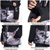 Alpine Swiss Mens Waterproof Ski Jacket Snowboarding Winter Snow Coat Raincoat – Black White Camo