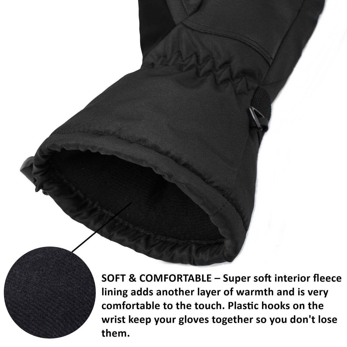 Alpine Swiss Mens Waterproof Ski Mittens 3M Thinsulate Winter Snow Sport Gloves – Black