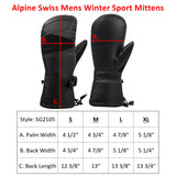 Alpine Swiss Mens Waterproof Ski Mittens 3M Thinsulate Winter Snow Sport Gloves – Black