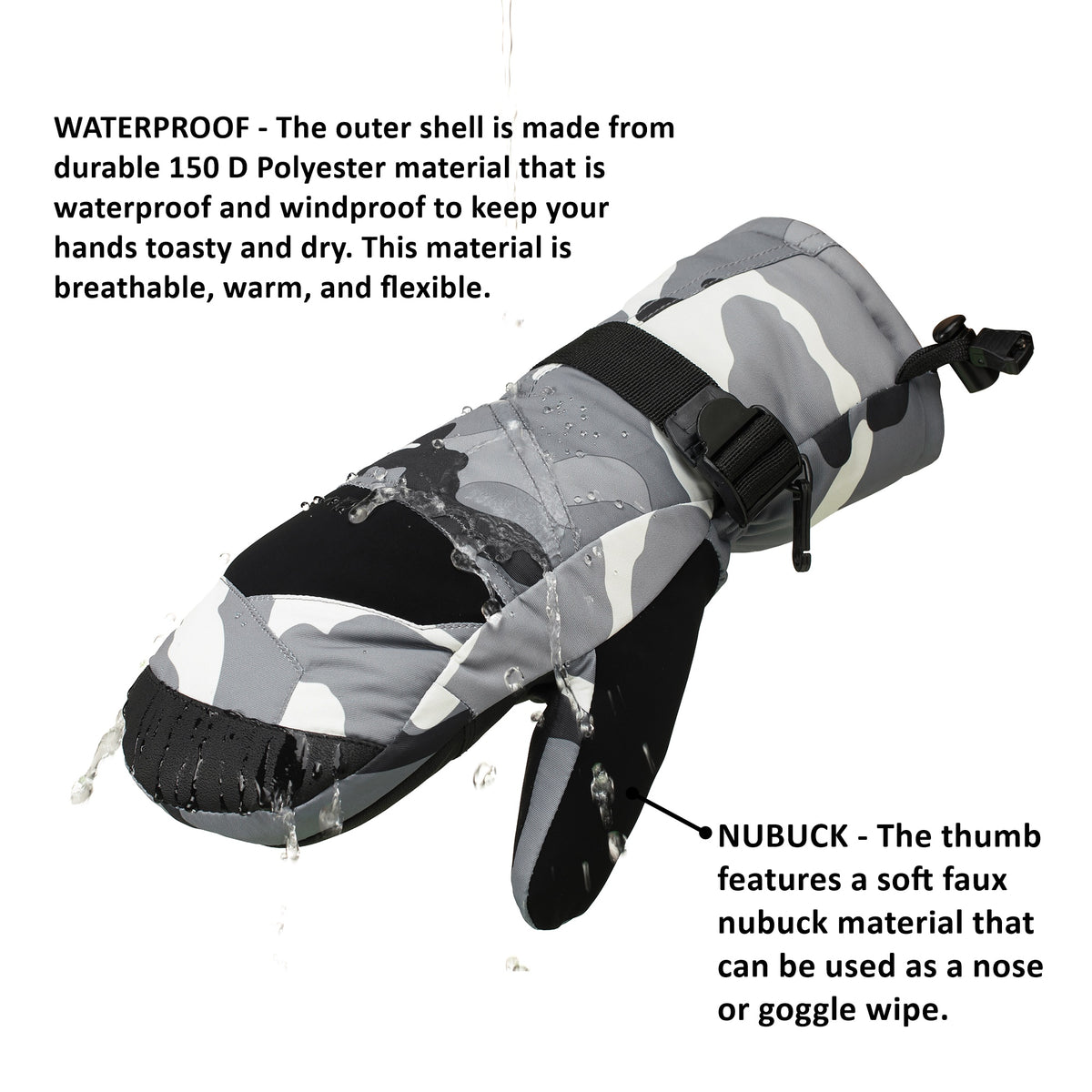 Alpine Swiss Mens Waterproof Ski Mittens 3M Thinsulate Winter Snow Sport Gloves – Camo
