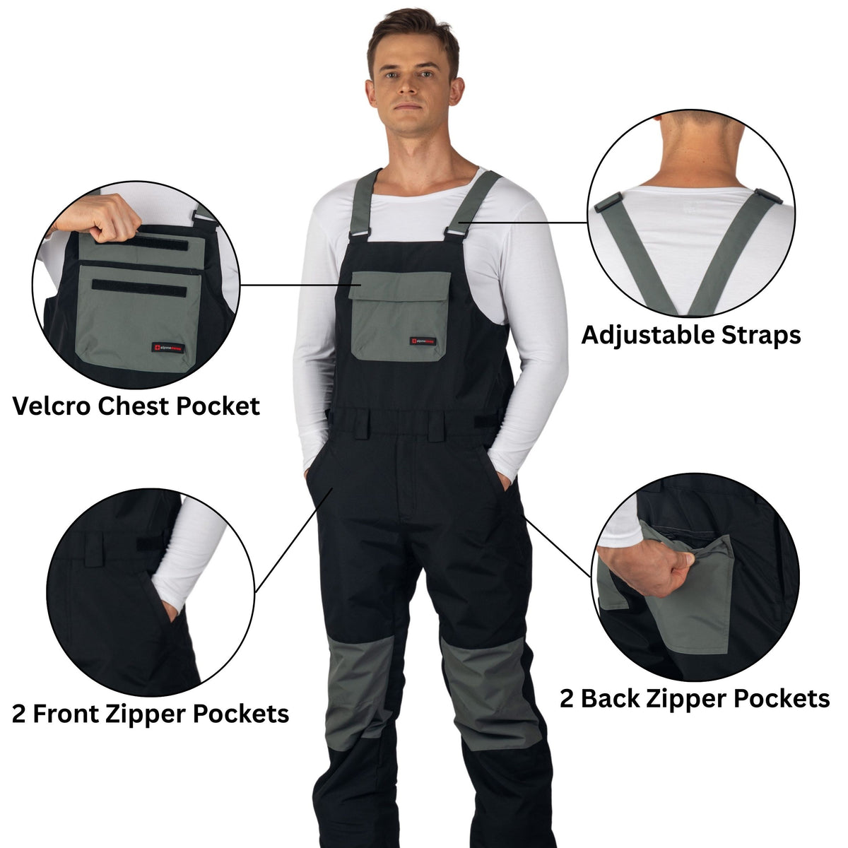 Alpine Swiss Mens Snow Bib 10K Waterproof Ski Overalls Insulated Snowboard Pants – Black