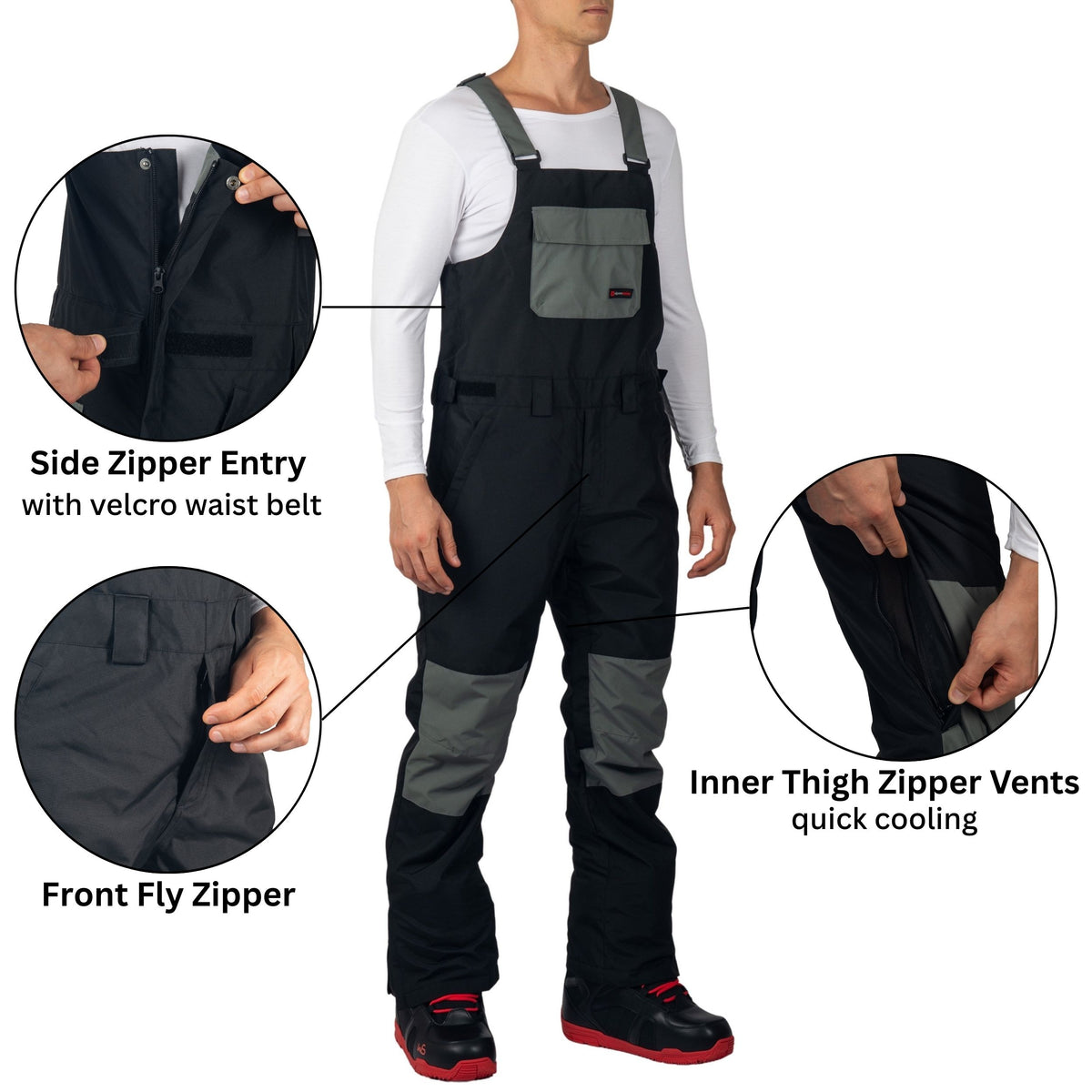 Alpine Swiss Mens Snow Bib 10K Waterproof Ski Overalls Insulated Snowboard Pants – Black