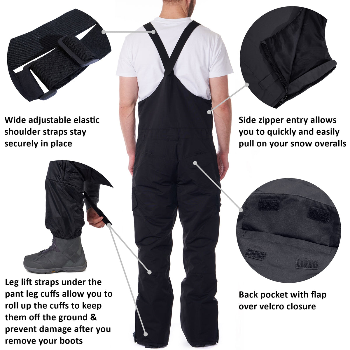 Alpine Swiss Mens Insulated Snow Bib Overalls Waterproof Ski Snowboard Pants – Black