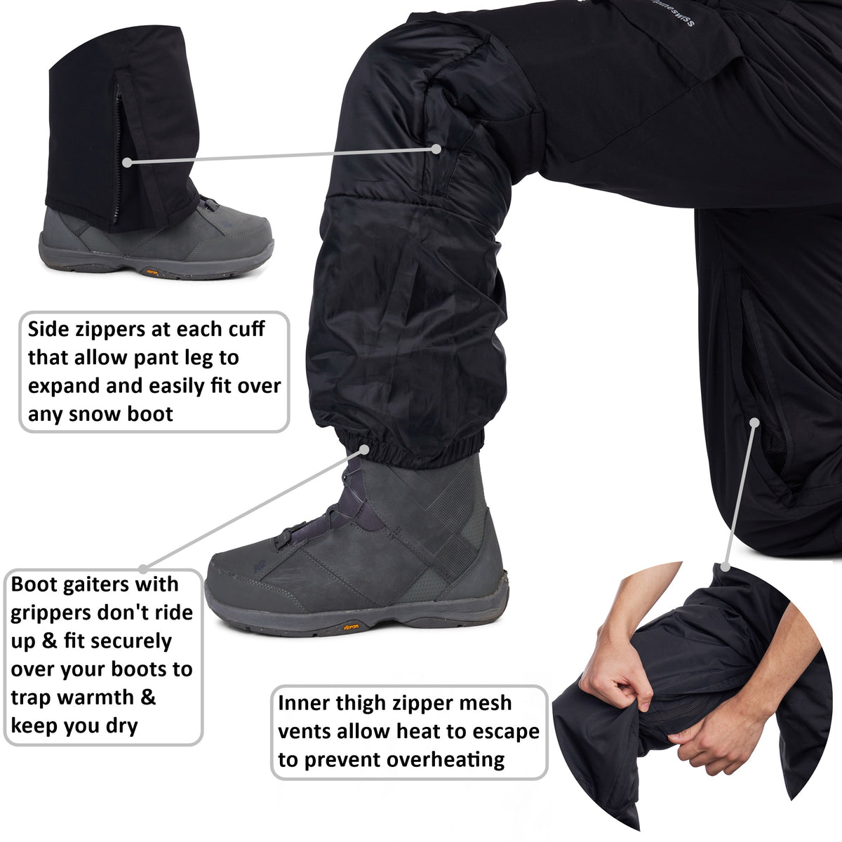 Alpine Swiss Mens Insulated Snow Bib Overalls Waterproof Ski Snowboard Pants – Black