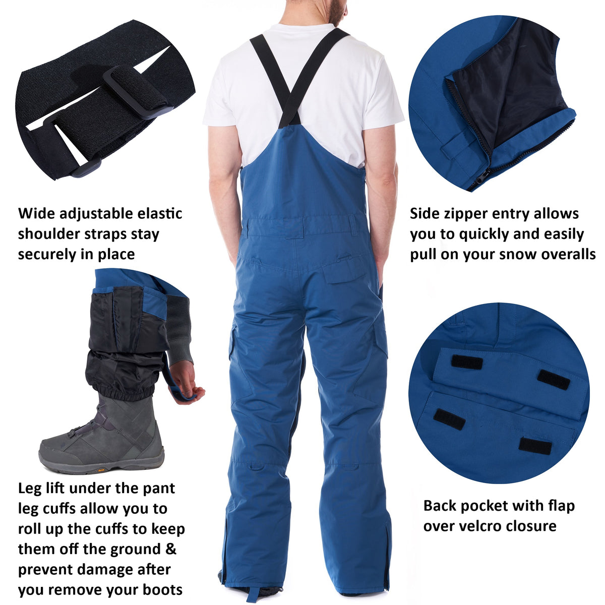 Alpine Swiss Mens Insulated Snow Bib Overalls Waterproof Ski Snowboard Pants – Blue