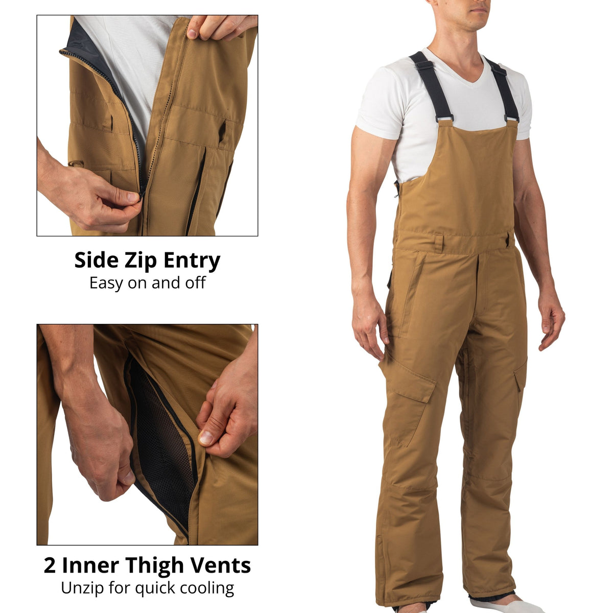 Alpine Swiss Mens Insulated Snow Bib Overalls Waterproof Ski Snowboard Pants – Tan