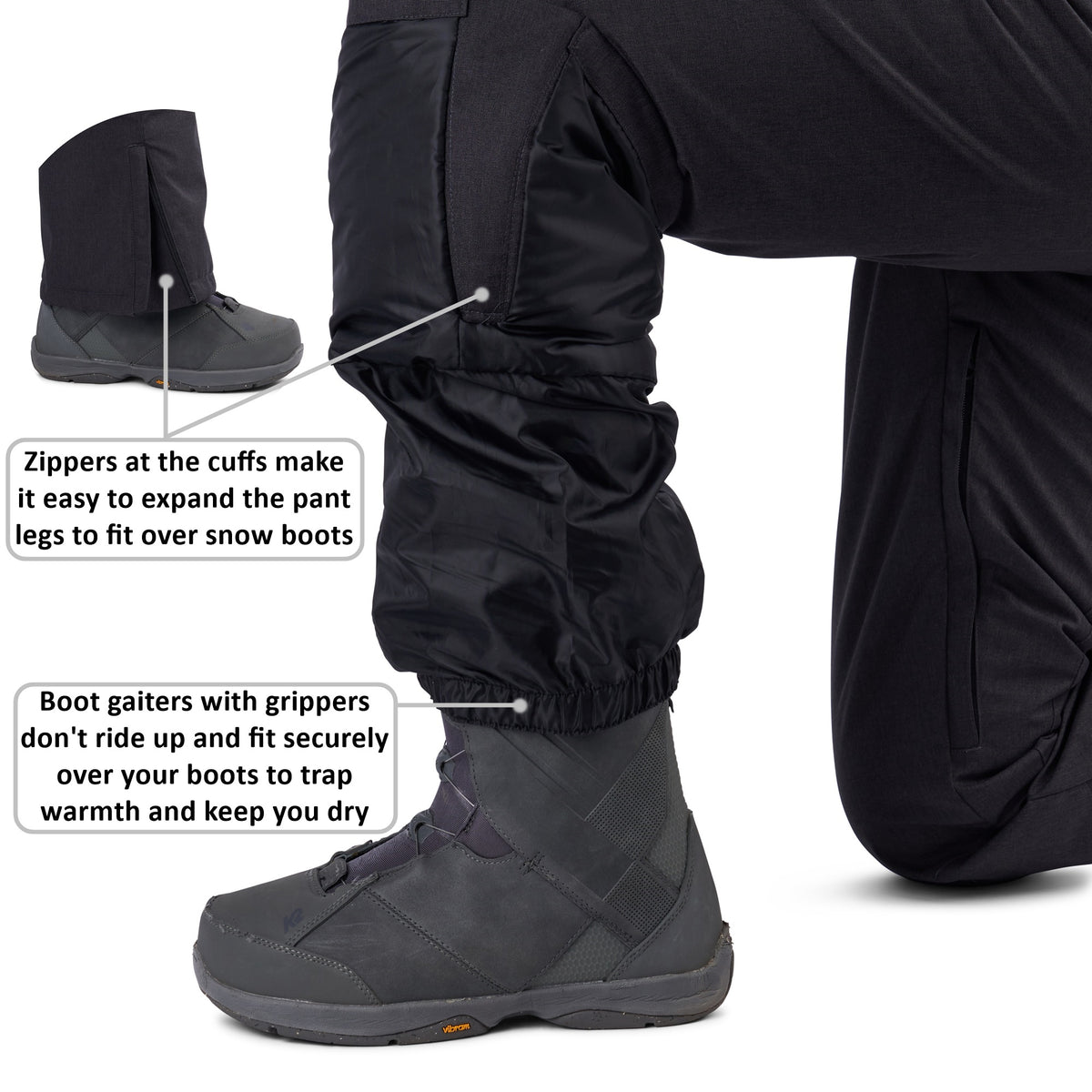 Alpine Swiss Mens Waterproof Ski Snowboarding Pants Insulated Winter Snow Pants – Black