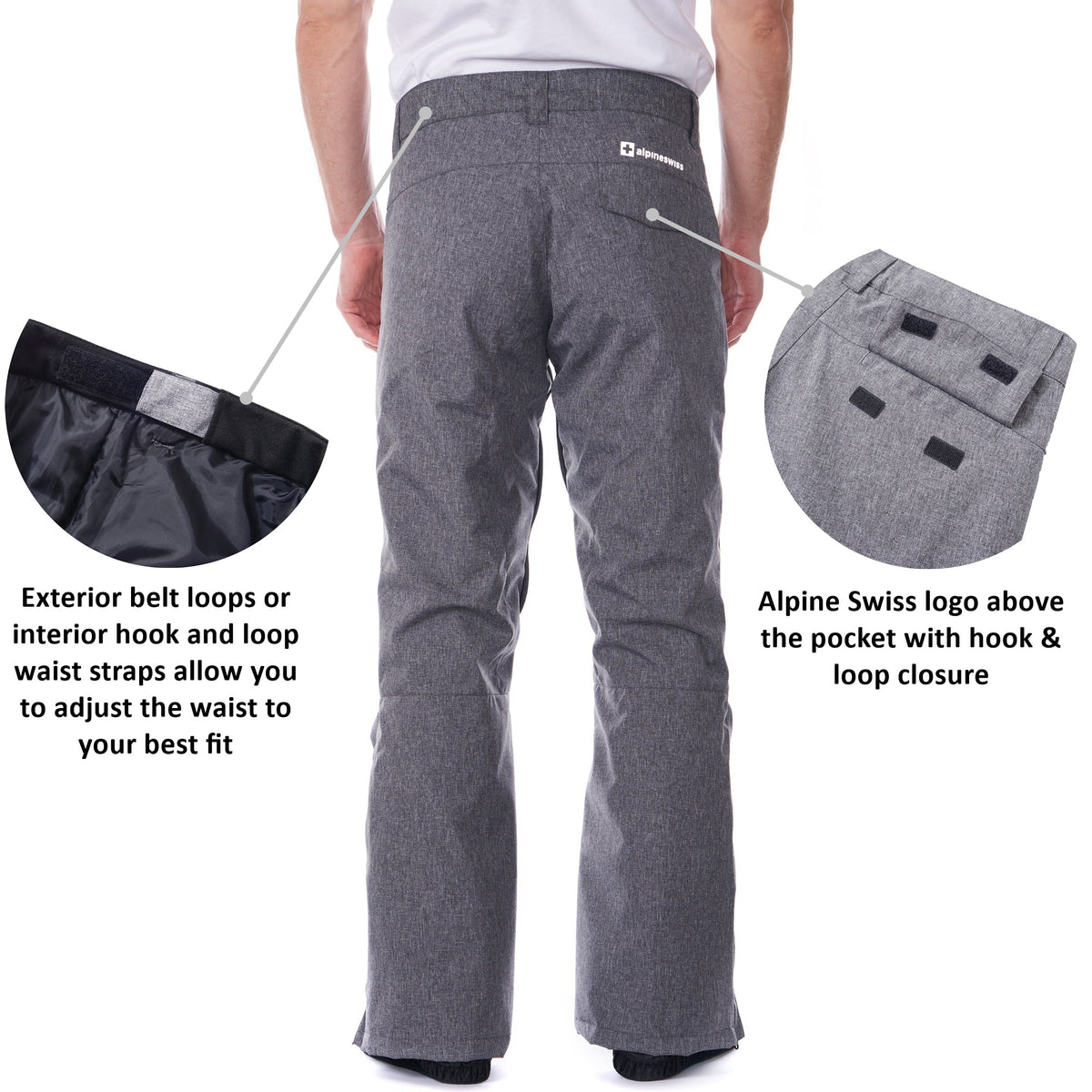 Alpine Swiss Mens Waterproof Ski Snowboarding Pants Insulated Winter Snow Pants – Gray