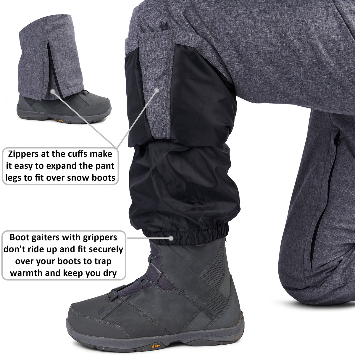 Alpine Swiss Mens Waterproof Ski Snowboarding Pants Insulated Winter Snow Pants – Gray