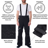 Alpine Swiss Mens Waterproof Snowboard Ski Snow Pants with Removeable Suspenders – Black