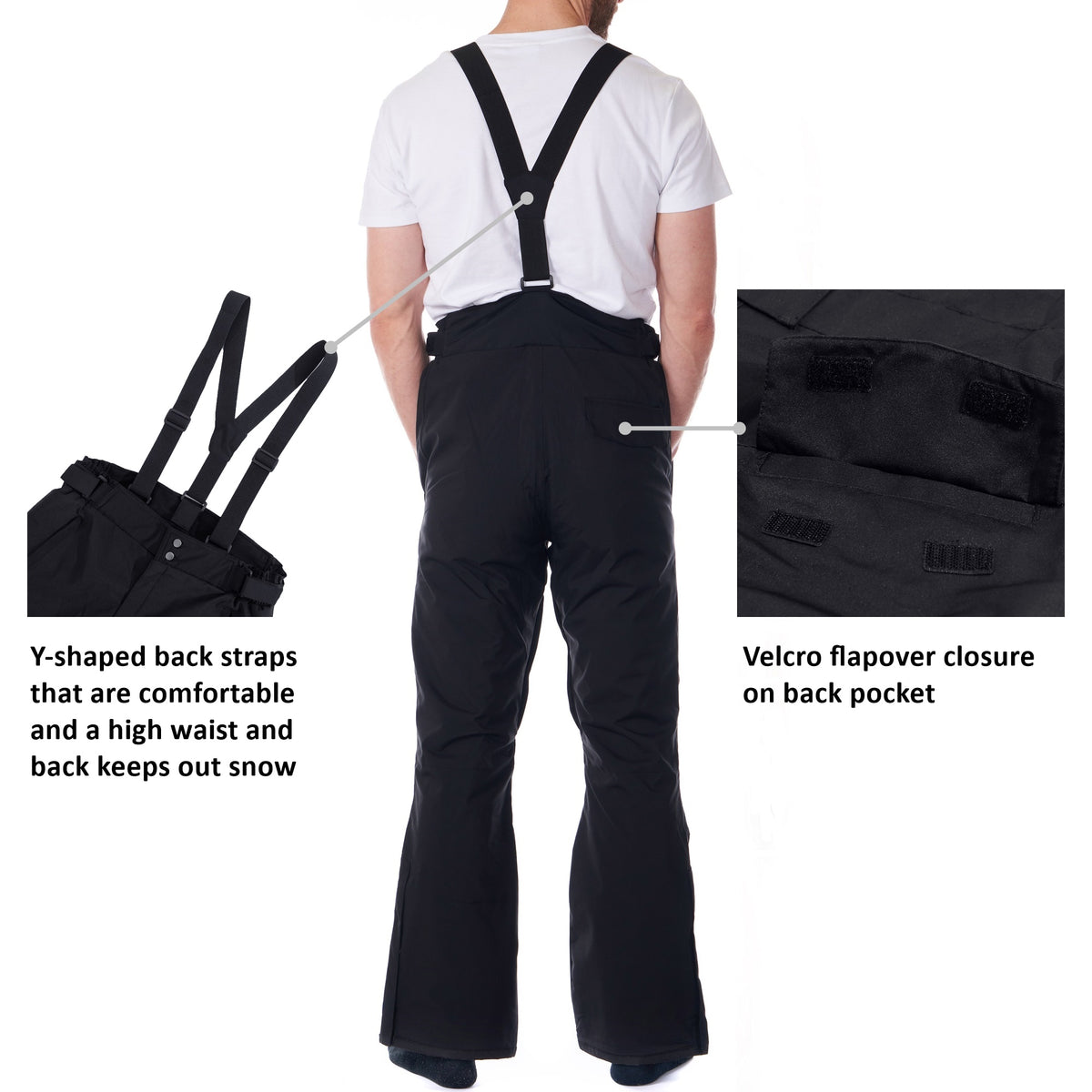 Alpine Swiss Mens Waterproof Snowboard Ski Snow Pants with Removeable Suspenders – Black
