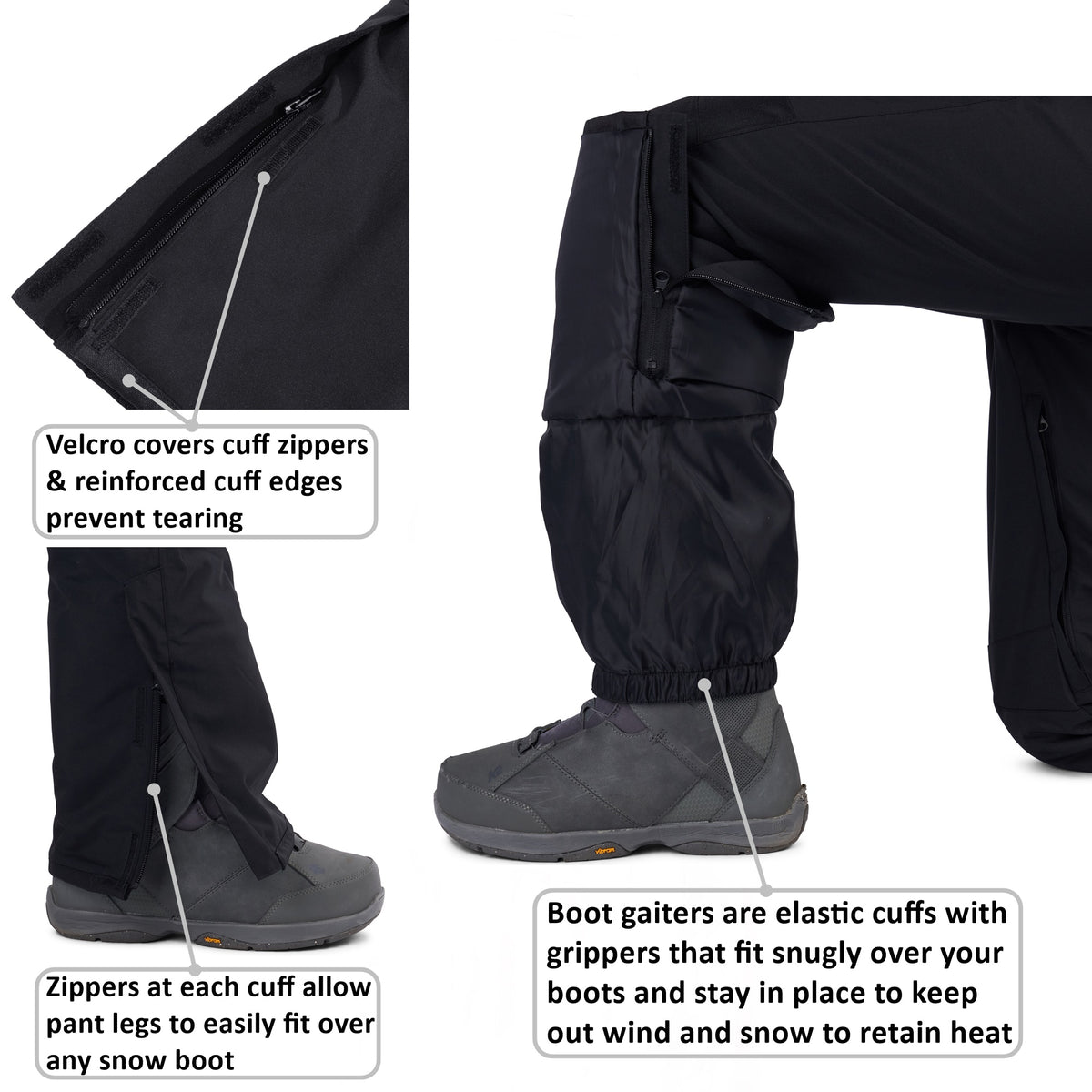 Alpine Swiss Mens Waterproof Snowboard Ski Snow Pants with Removeable Suspenders – Black