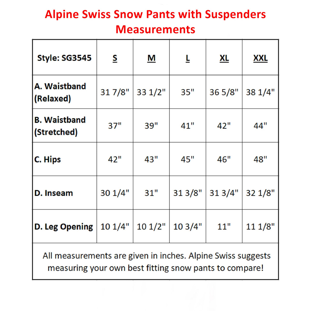 Alpine Swiss Mens Waterproof Snowboard Ski Snow Pants with Removeable Suspenders – Black