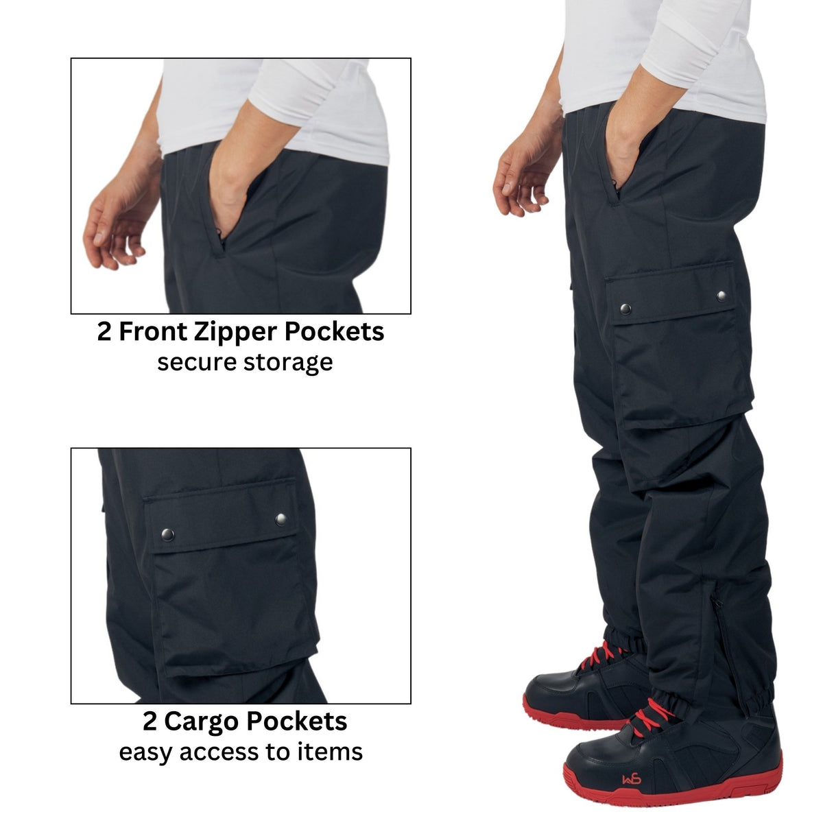Alpine Swiss Mens Snow Pants 10K Waterproof Insulated Snowboard & Ski Pants – Black