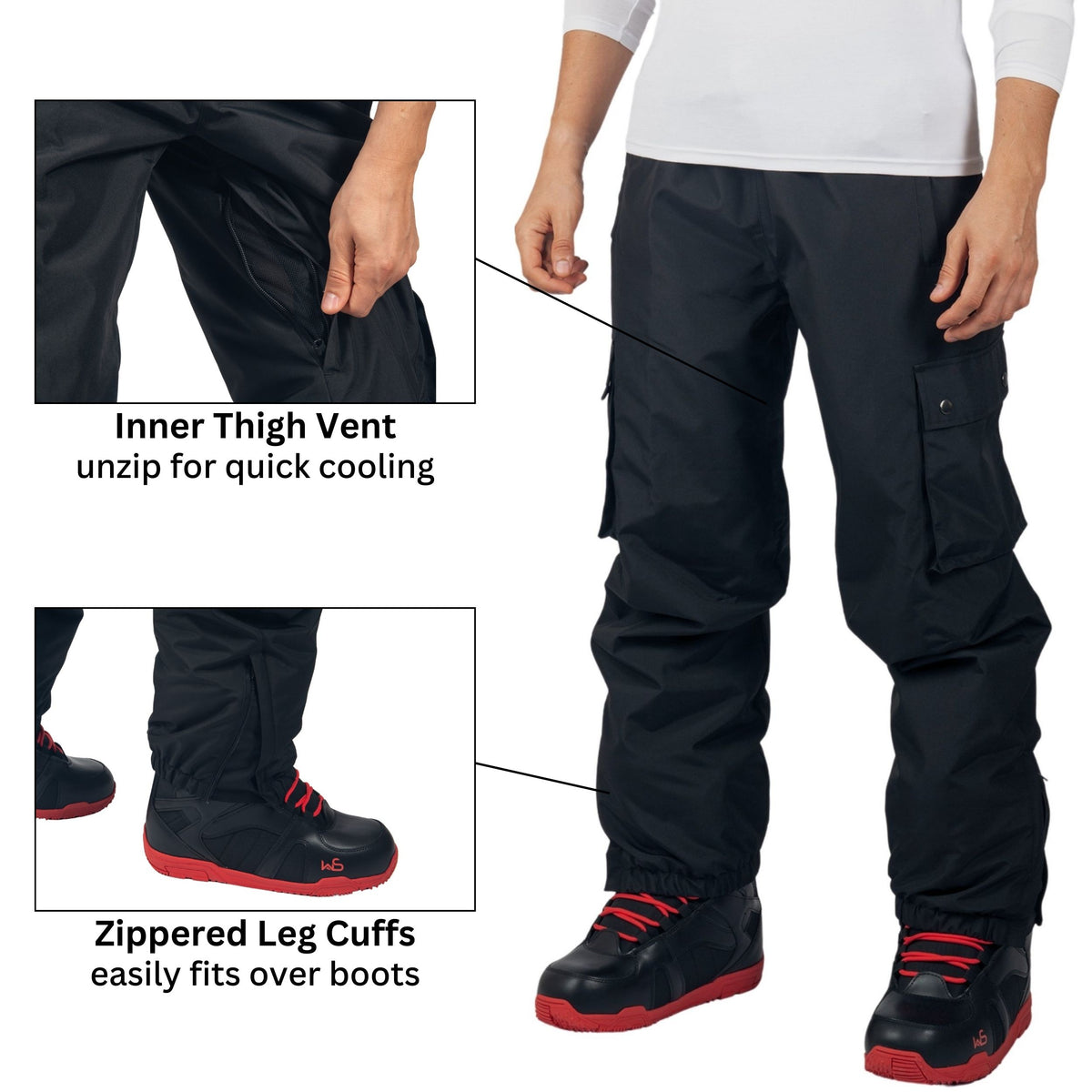 Alpine Swiss Mens Snow Pants 10K Waterproof Insulated Snowboard & Ski Pants – Black