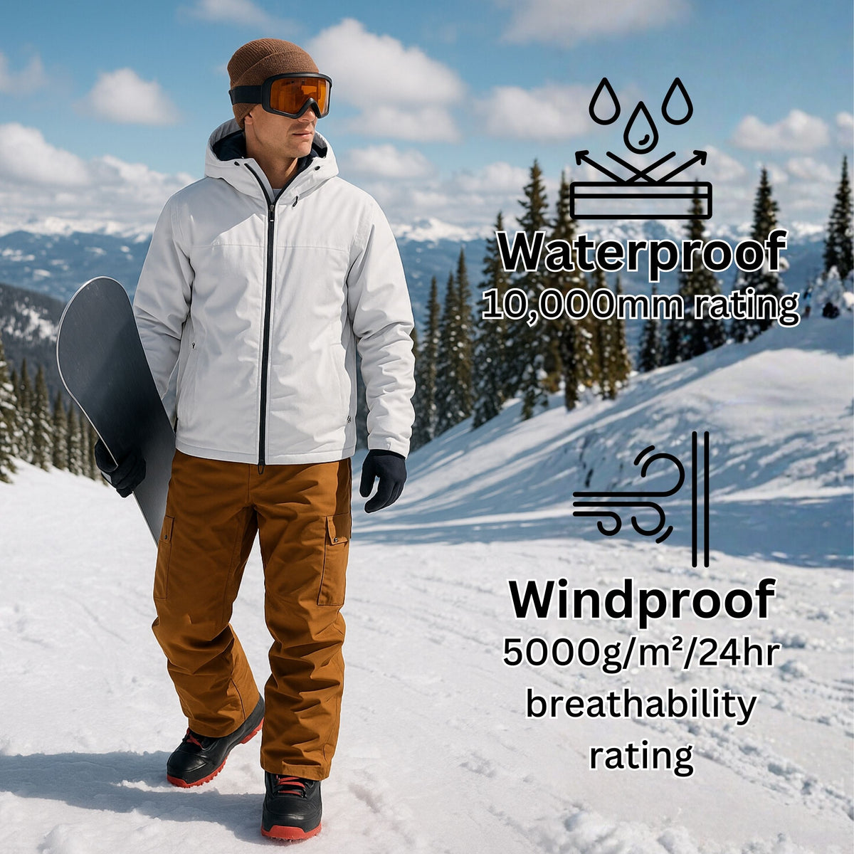 Alpine Swiss Mens Snow Pants 10K Waterproof Insulated Snowboard & Ski Pants – Tan
