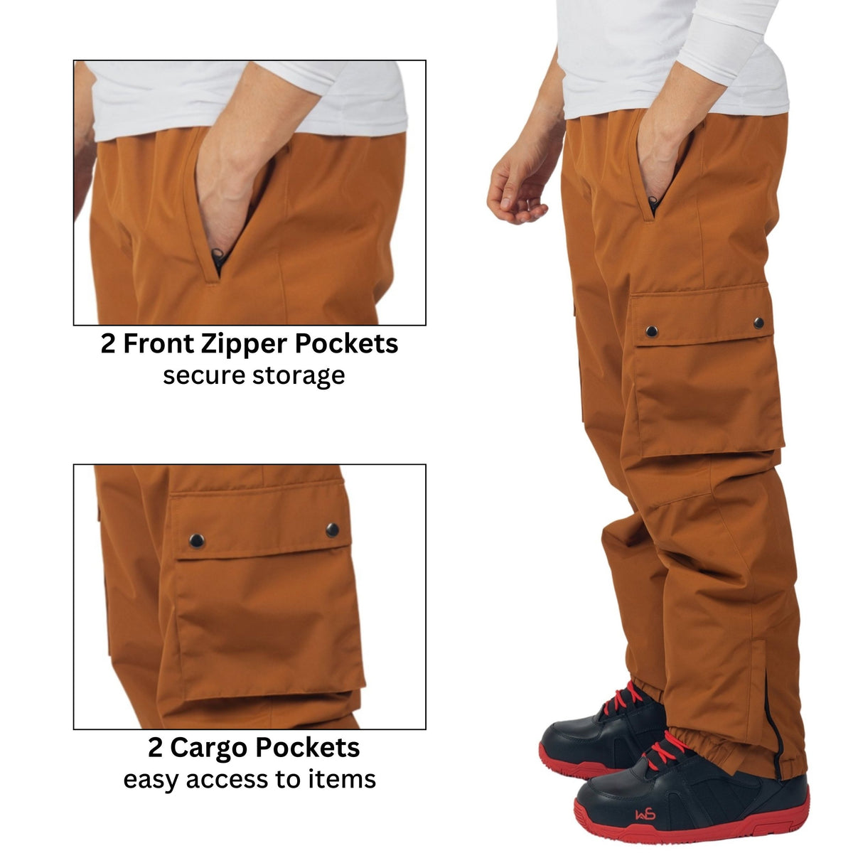 Alpine Swiss Mens Snow Pants 10K Waterproof Insulated Snowboard & Ski Pants – Tan