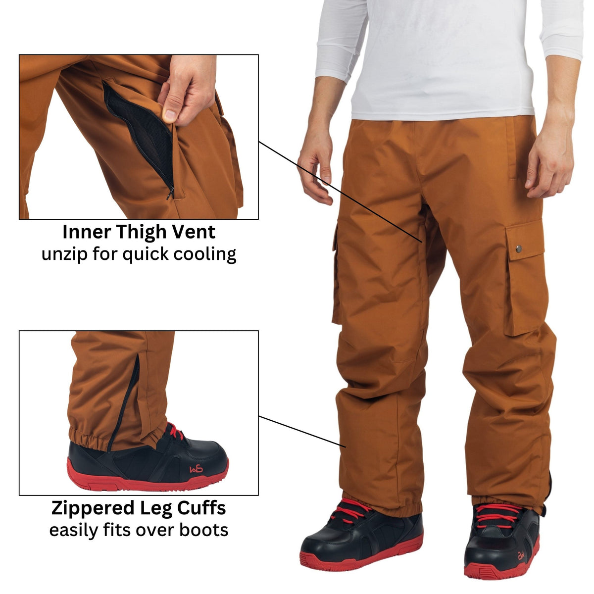 Alpine Swiss Mens Snow Pants 10K Waterproof Insulated Snowboard & Ski Pants – Tan