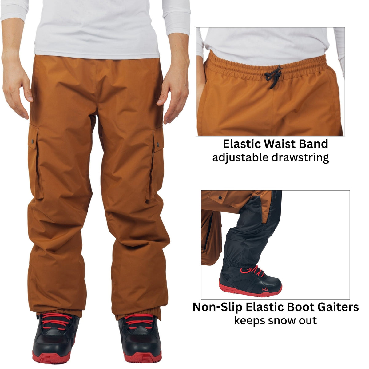 Alpine Swiss Mens Snow Pants 10K Waterproof Insulated Snowboard & Ski Pants – Tan