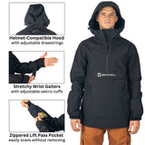 Alpine Swiss Men Anorak Snowboard Jacket Waterproof Windproof Winter Sport Shell – Black