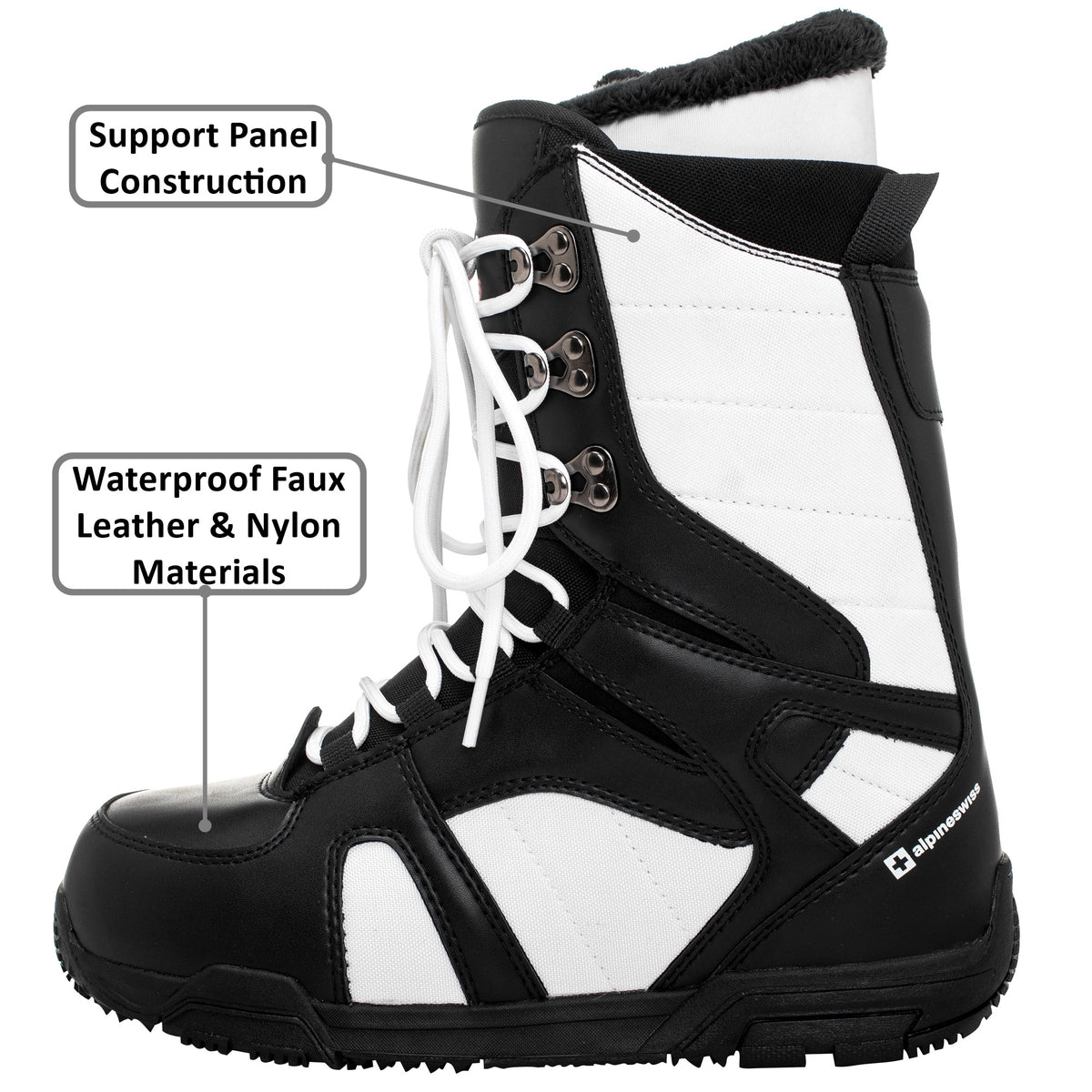 Alpine Swiss Men's Snowboard Boots – Black White
