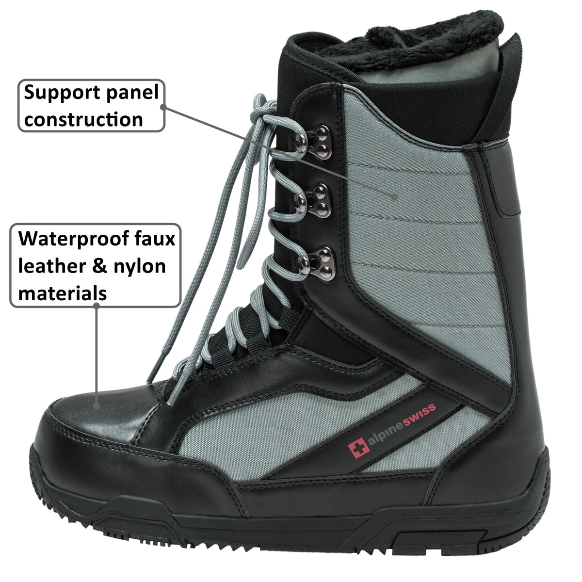 Alpine Swiss Men's Snowboard Boots – Gray